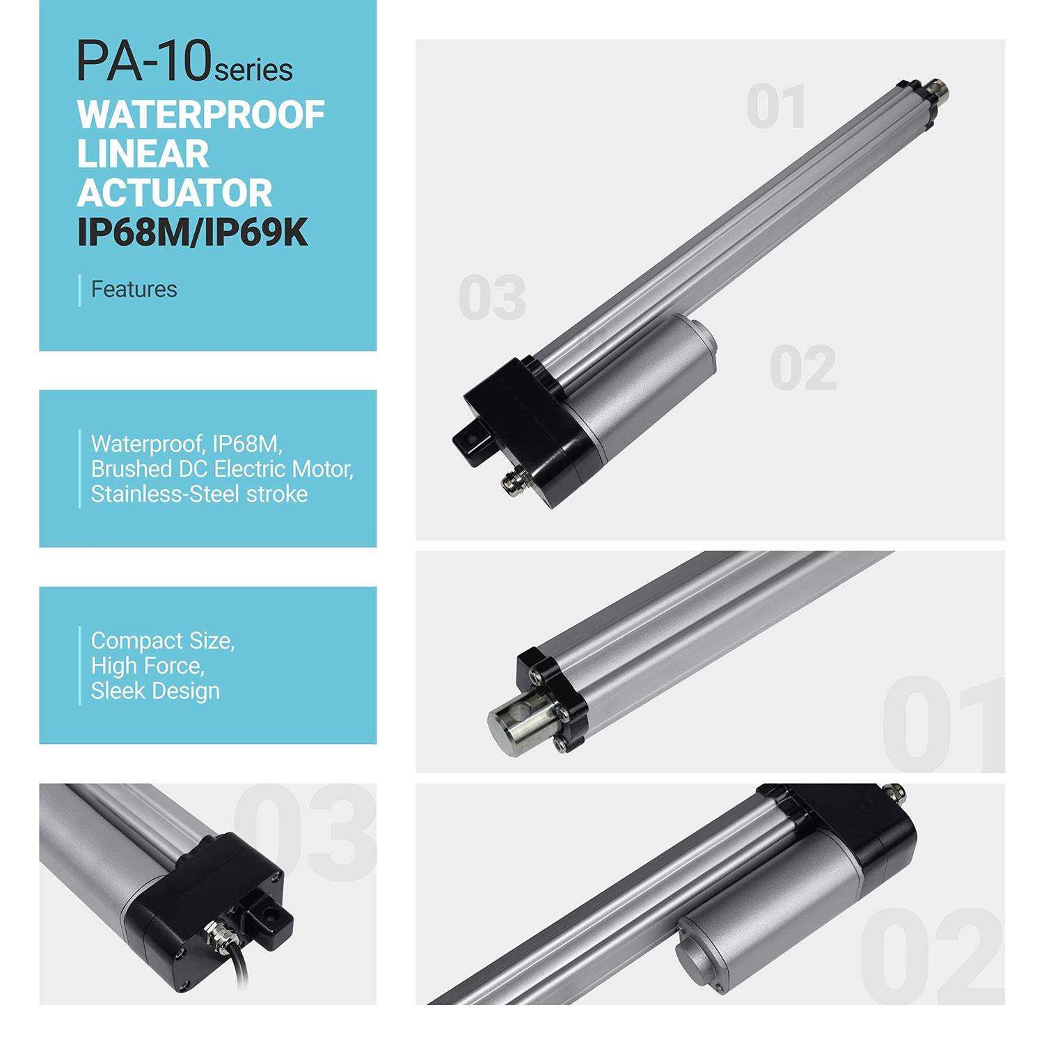 PROGRESSIVE AUTOMATIONS 12V Waterproof Linear Actuator IP68M. IP69K for Industrial - Image 4