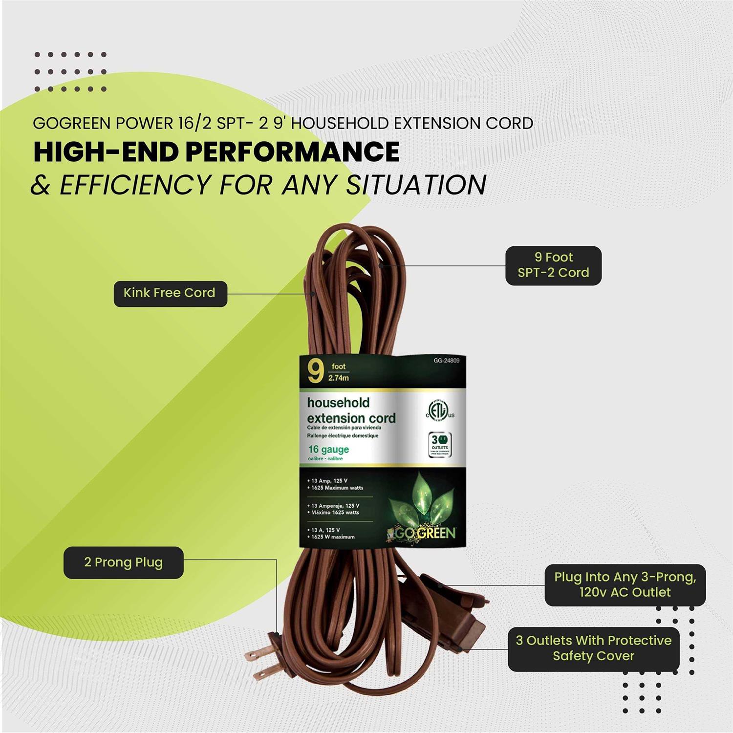 Gogreen Power 16/2 9' Household Extension Cord GG-24809 - Image 5