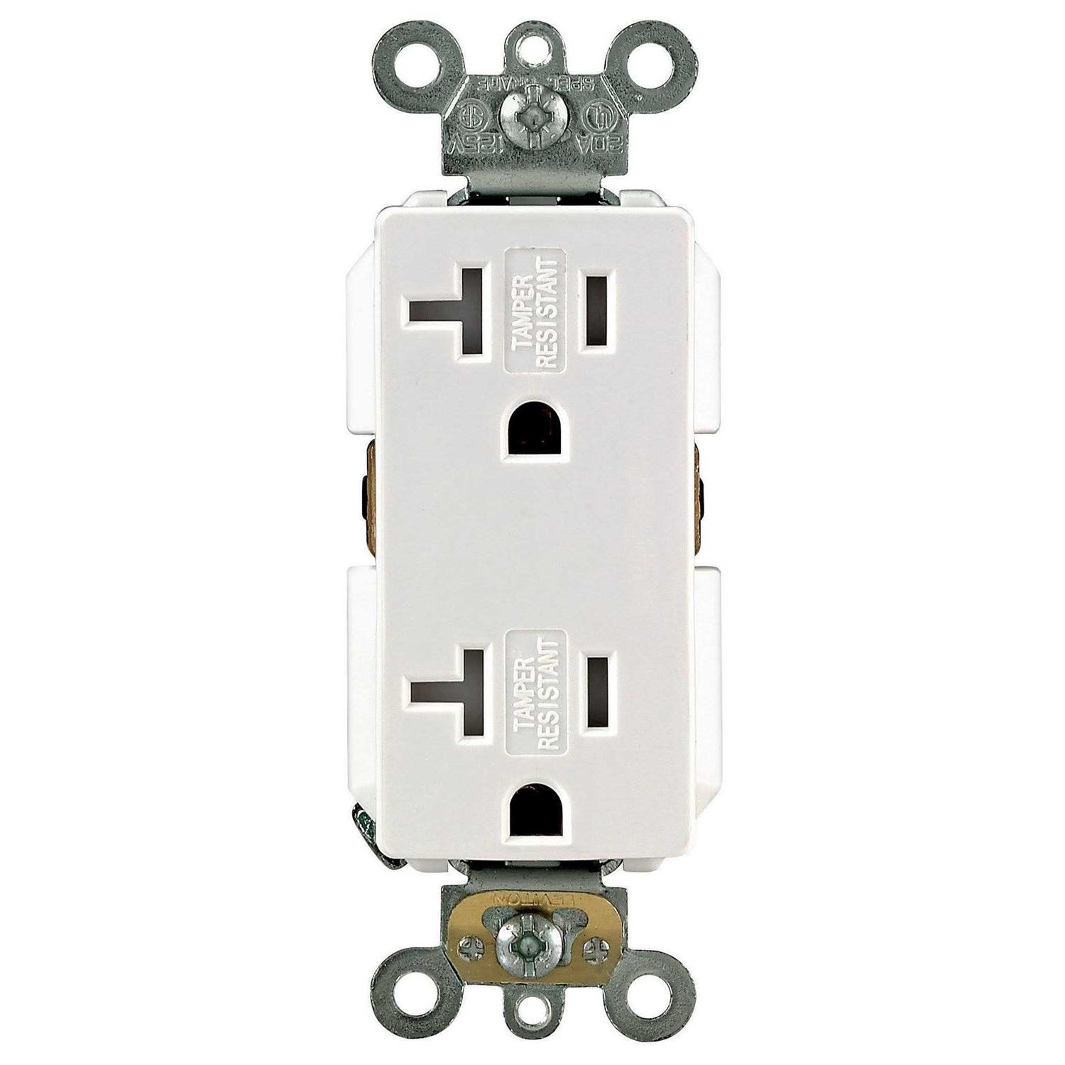 Leviton White 20 Amp Decora Plus Duplex Receptacle TDR20-W - Image 5