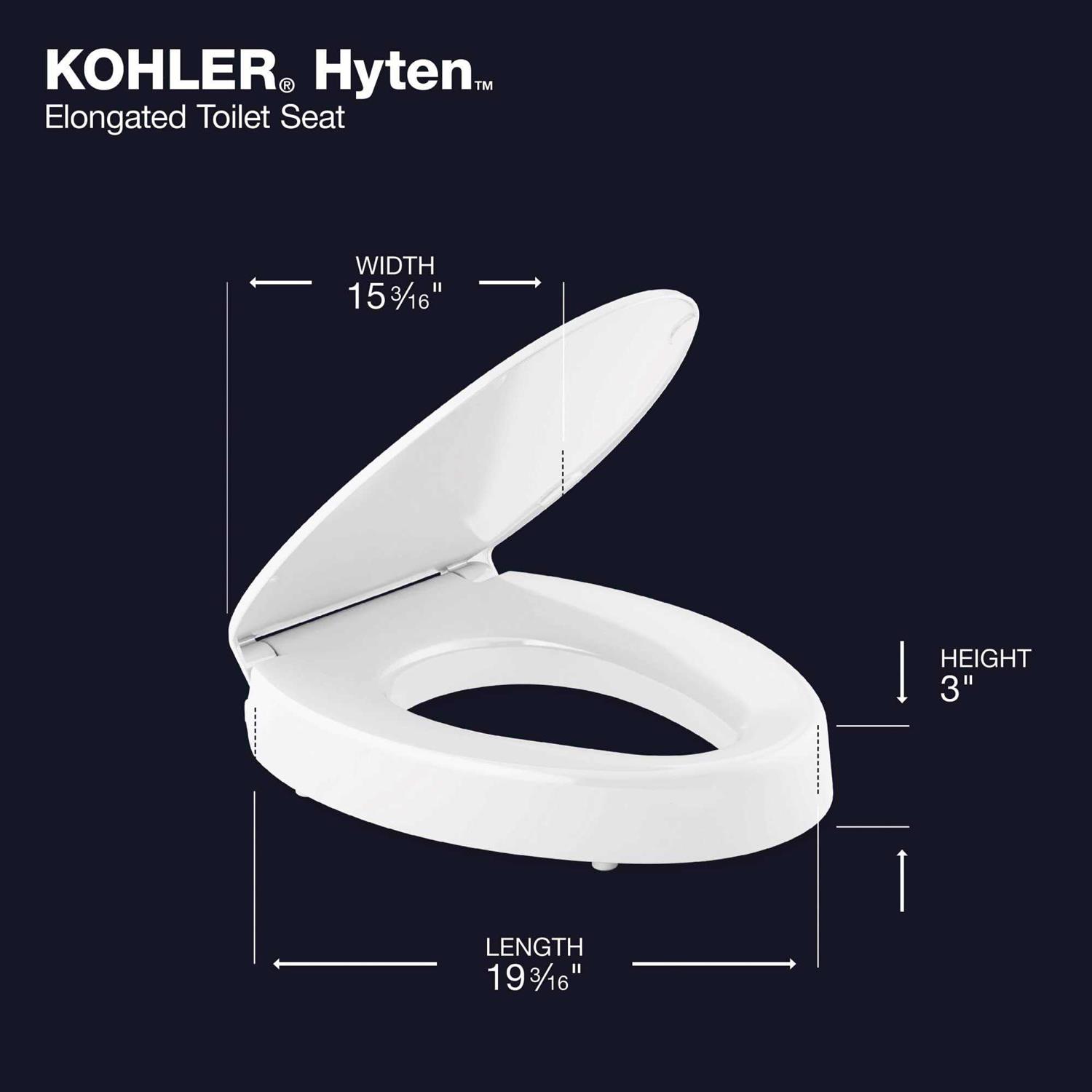 KOHLER Hyten Elevated Quiet-Close Elongated Toilet Seat - Image 3
