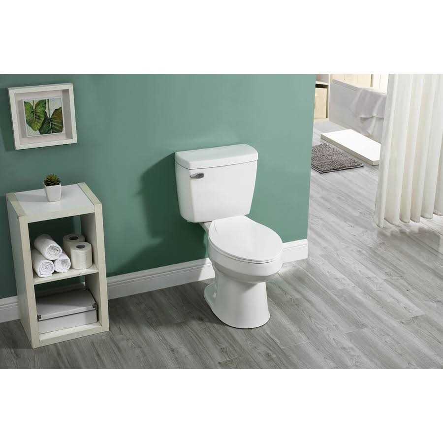 Project Source Pro-Flush White Elongated Chair Height 2-piece WaterSense Toilet 12-in Rough-in - Image 3