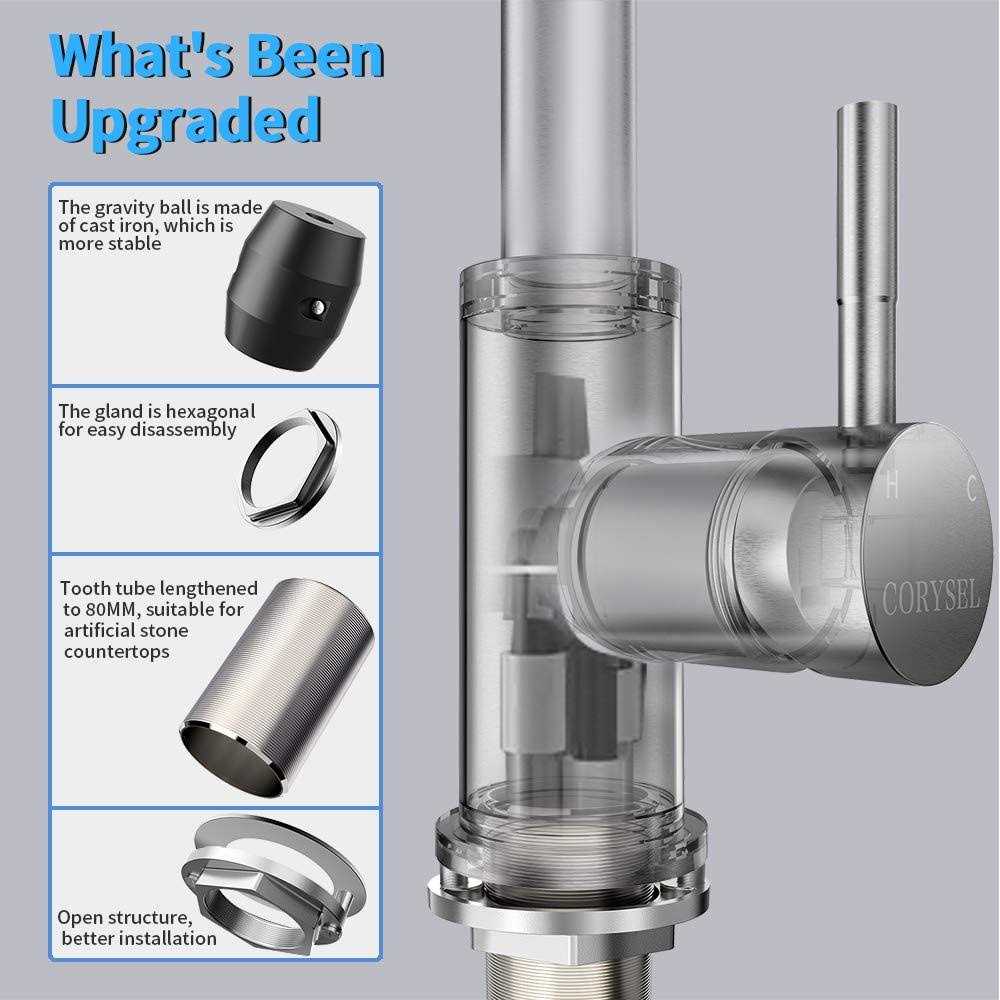 Kitchen Faucets with Pull Down Sprayer Brushed Nickel Commercial Spring Kitchen Sink Faucet High Arc - Image 5