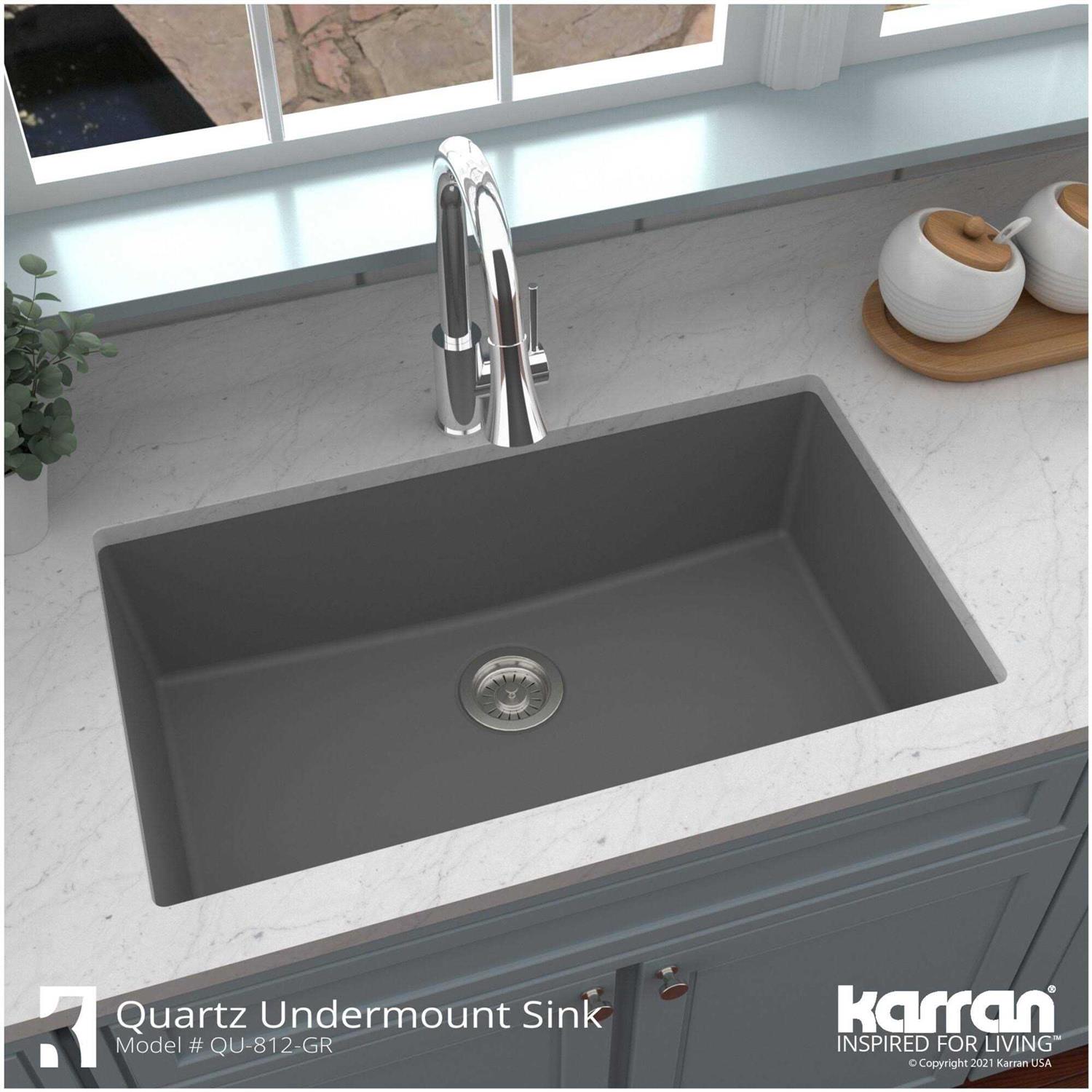 Karran QU-812 Undermount 32.5 in. Large Single Bowl Quartz Kitchen Sink - Image 4