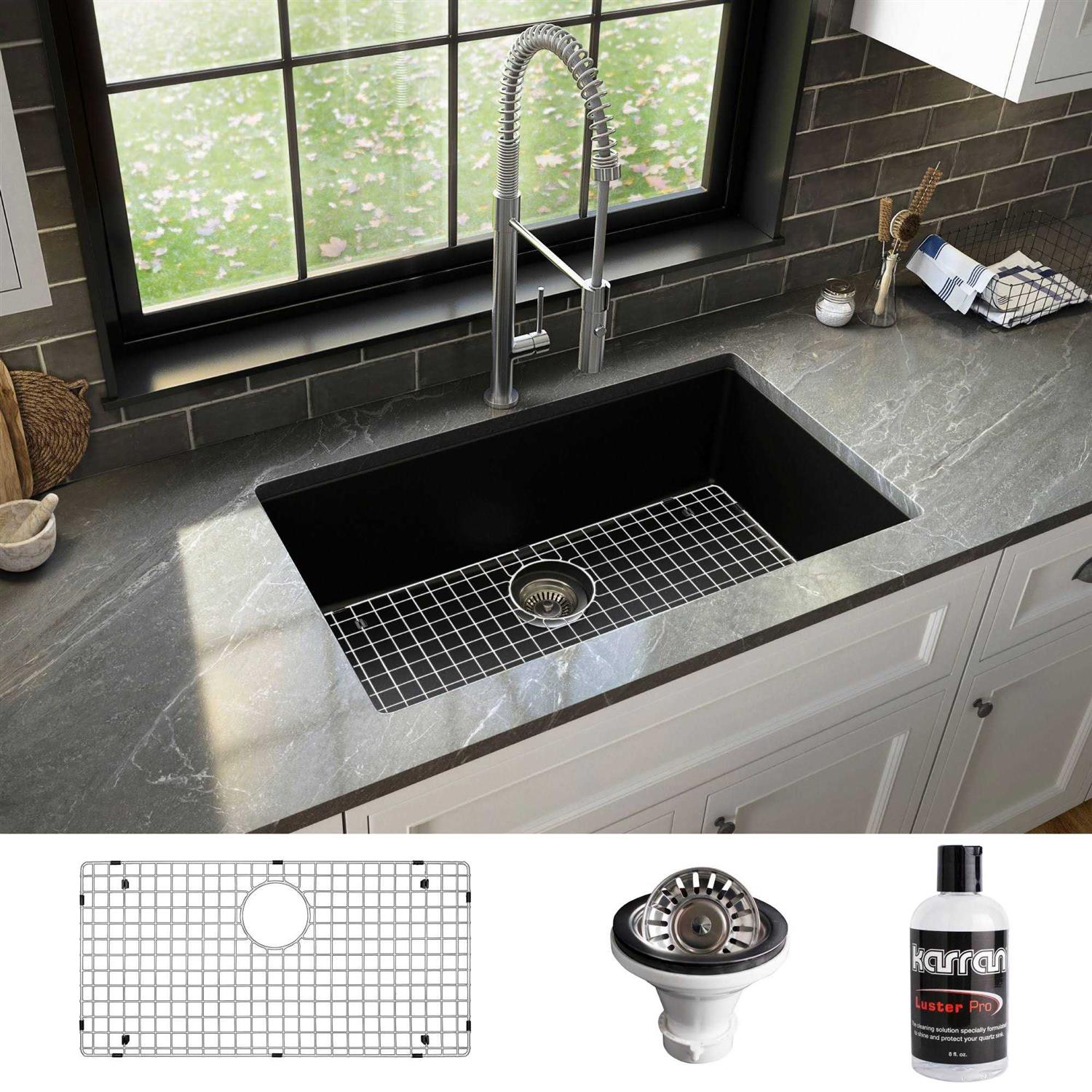 Karran QU-812 Undermount 32.5 in. Large Single Bowl Quartz Kitchen Sink - Image 5