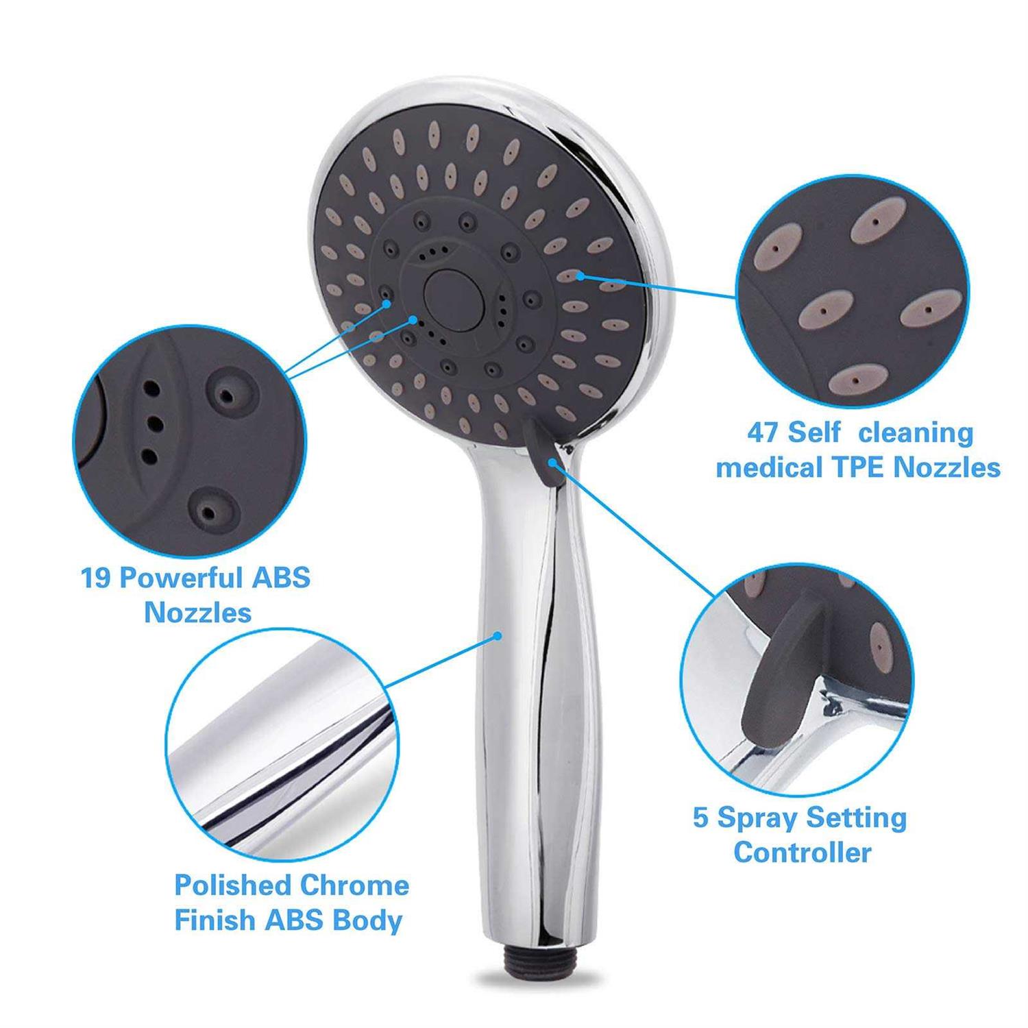 High Pressure Handheld Shower Head Briout 5-Settings Powerful Water Spray Shower Head against Low Pressure Water Flow with Stainless Hose and - Image 4
