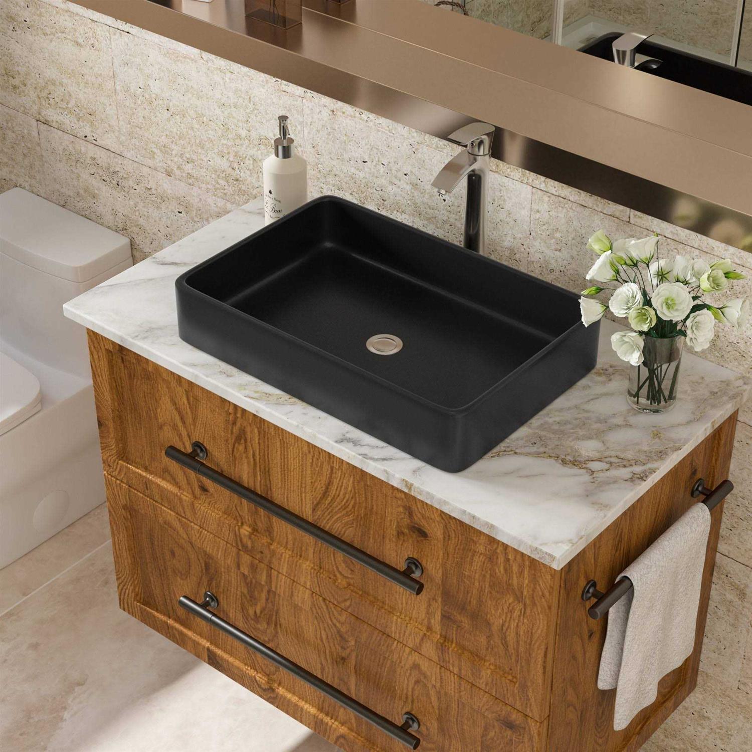 Lordear 24x16 Black Bathroom Vessel Sink Rectangle Above Porcelain Ceramic Vessel Sink Art Basin