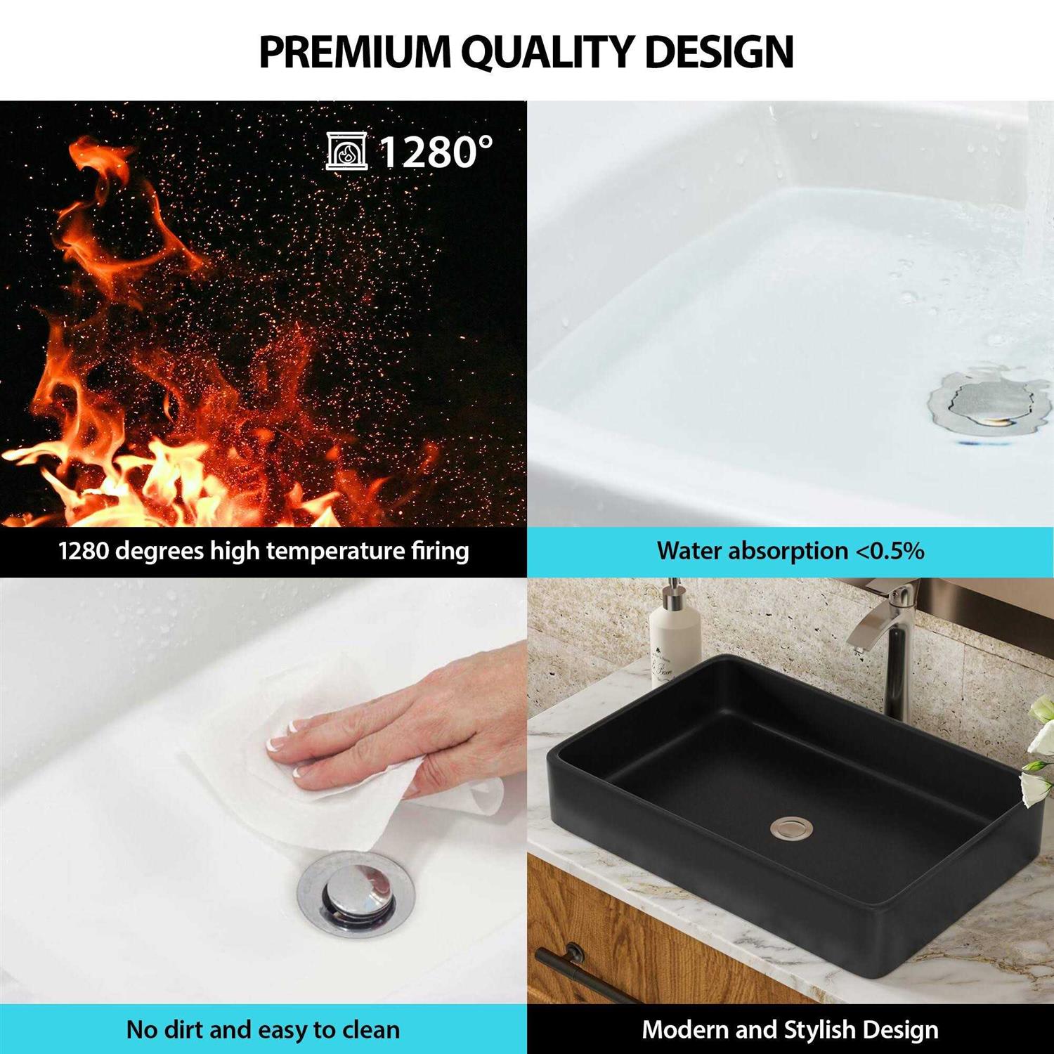 Lordear 24x16 Black Bathroom Vessel Sink Rectangle Above Porcelain Ceramic Vessel Sink Art Basin - Image 3