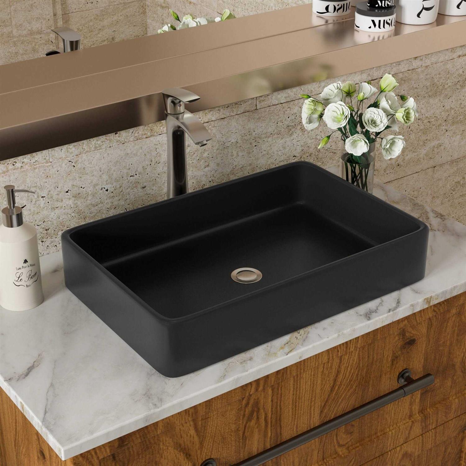 Lordear 24x16 Black Bathroom Vessel Sink Rectangle Above Porcelain Ceramic Vessel Sink Art Basin - Image 4