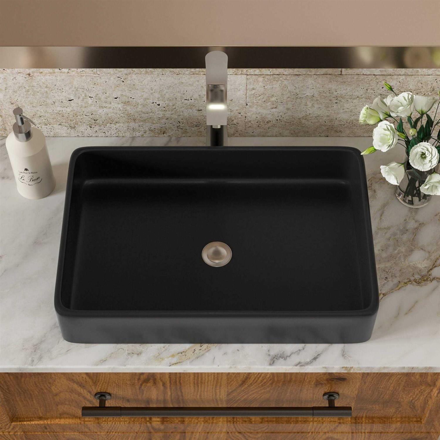 Lordear 24x16 Black Bathroom Vessel Sink Rectangle Above Porcelain Ceramic Vessel Sink Art Basin - Image 5