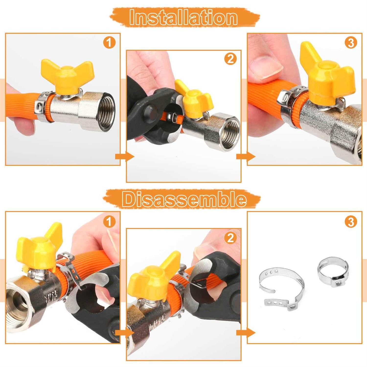 Hydencamm 120PCS 11 Sizes Single Ear Hose Clamps 304 Stainless Steel - Image 3