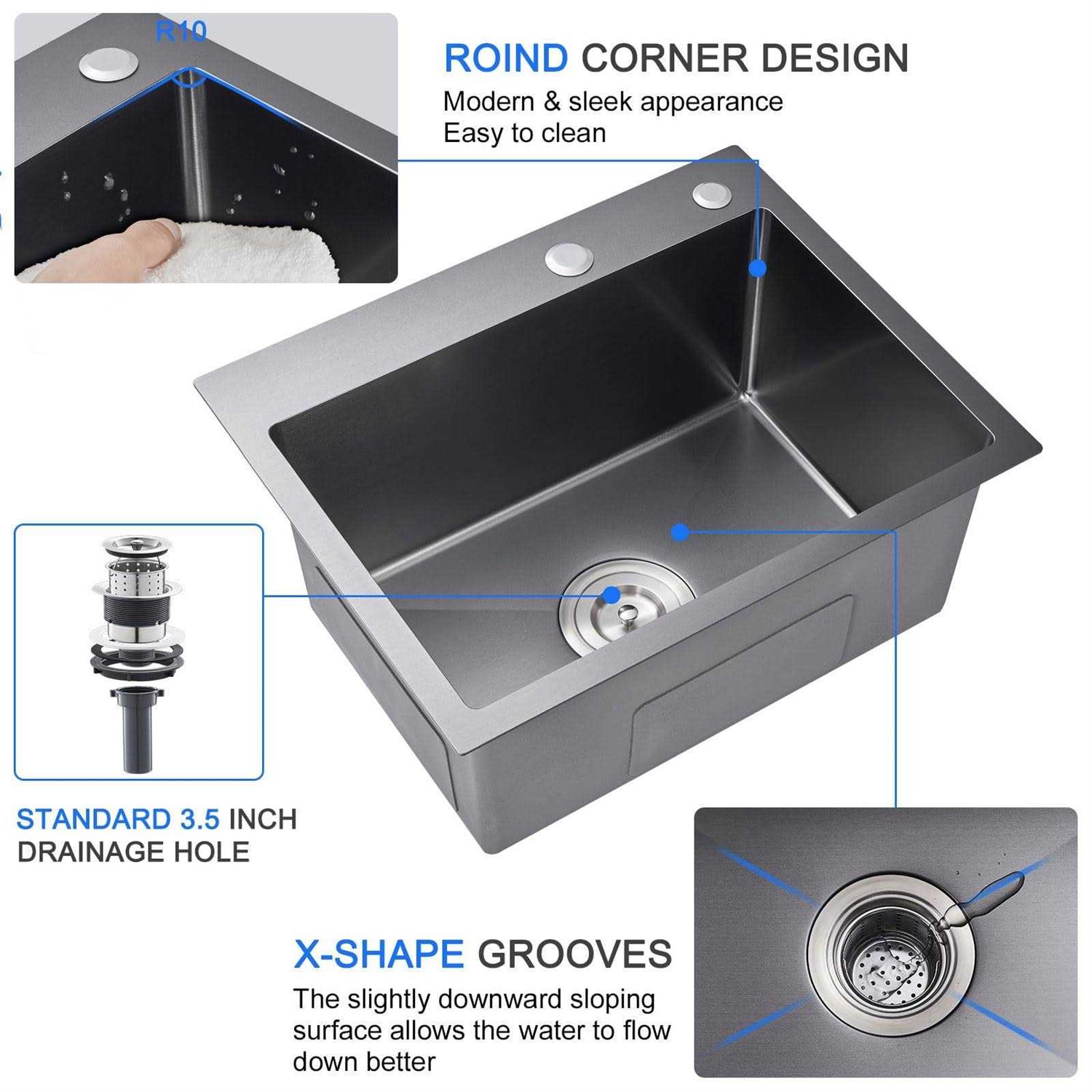 MENATT Commercial 22 X 18 Inch Drop in Single Bowl Kitchen Sinks - Image 5