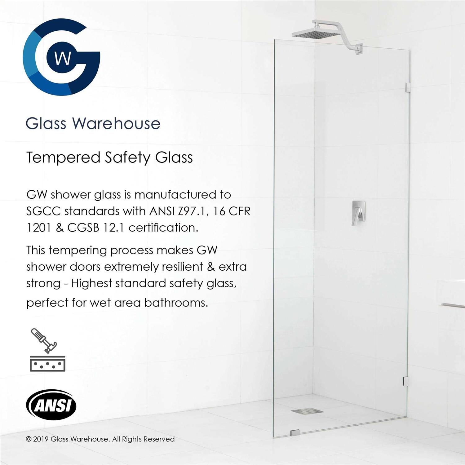 Glass Warehouse 78 in. H Single Fixed Panel Frameless Shower Door - Image 5