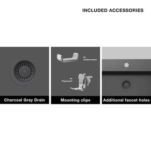 Glacier Bay Stonehaven Drop-in/Undermount Charcoal Gray Granite Composite 25 in Single Bowl Kitchen Sink with Gray Strainer - Image 3