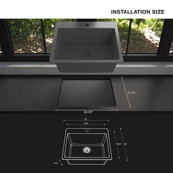 Glacier Bay Stonehaven Drop-in/Undermount Charcoal Gray Granite Composite 25 in Single Bowl Kitchen Sink with Gray Strainer - Image 4