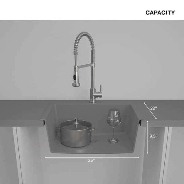 Glacier Bay Stonehaven Drop-in/Undermount Charcoal Gray Granite Composite 25 in Single Bowl Kitchen Sink with Gray Strainer - Image 5