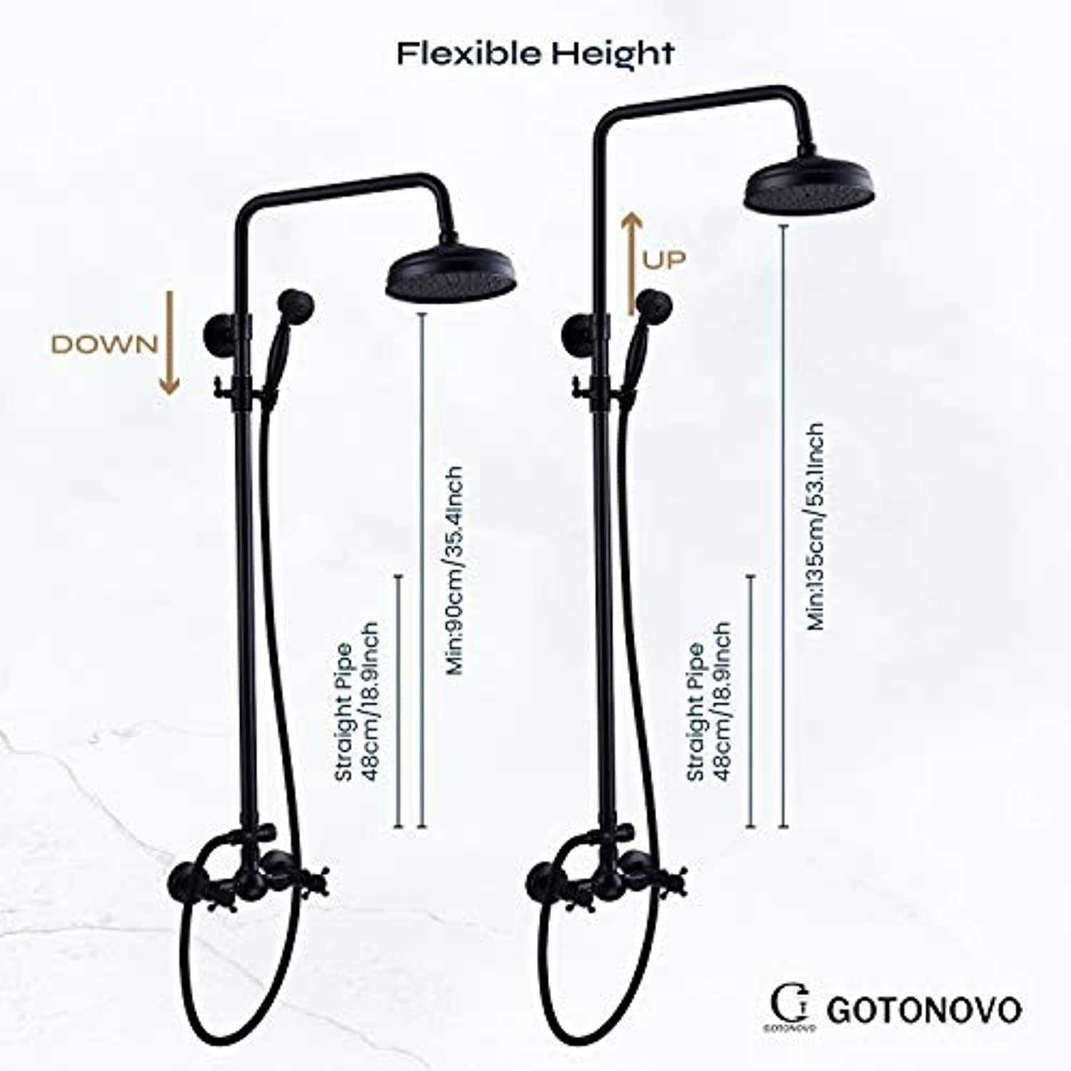 gotonovo oil rubbed bronze exposed shower fixture set 8 rain shower head 2 double knobs cross handle shower faucet combo system unit s - Image 4