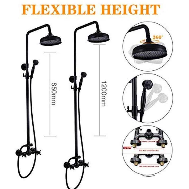 gotonovo oil rubbed bronze exposed shower fixture set 8 rain shower head 2 double knobs cross handle shower faucet combo system unit s - Image 5