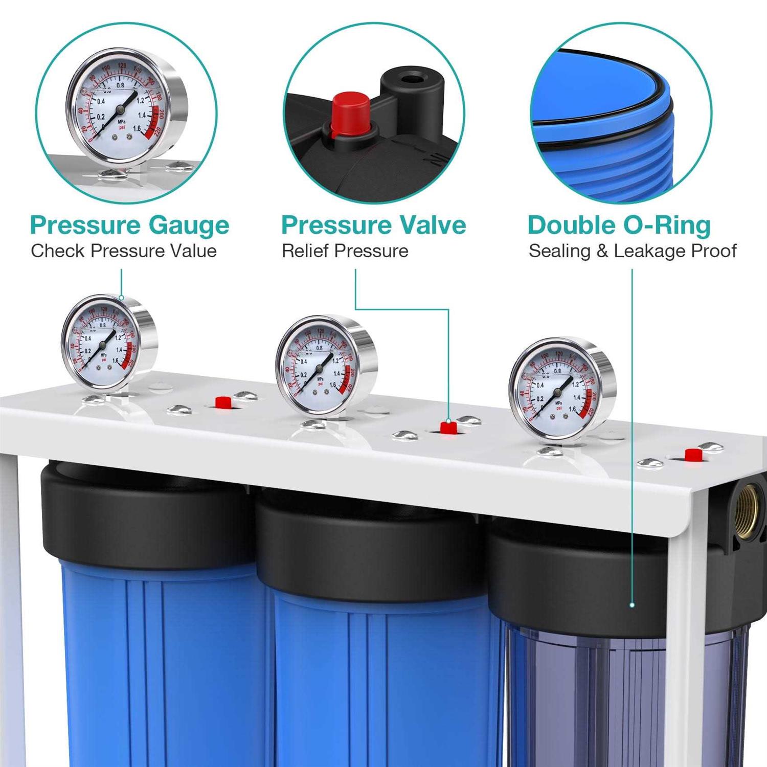 Simpure Whole House Water Filter System with 3-Stage Sediment Filtration Cartridge for Purification City & Well Water - Image 3
