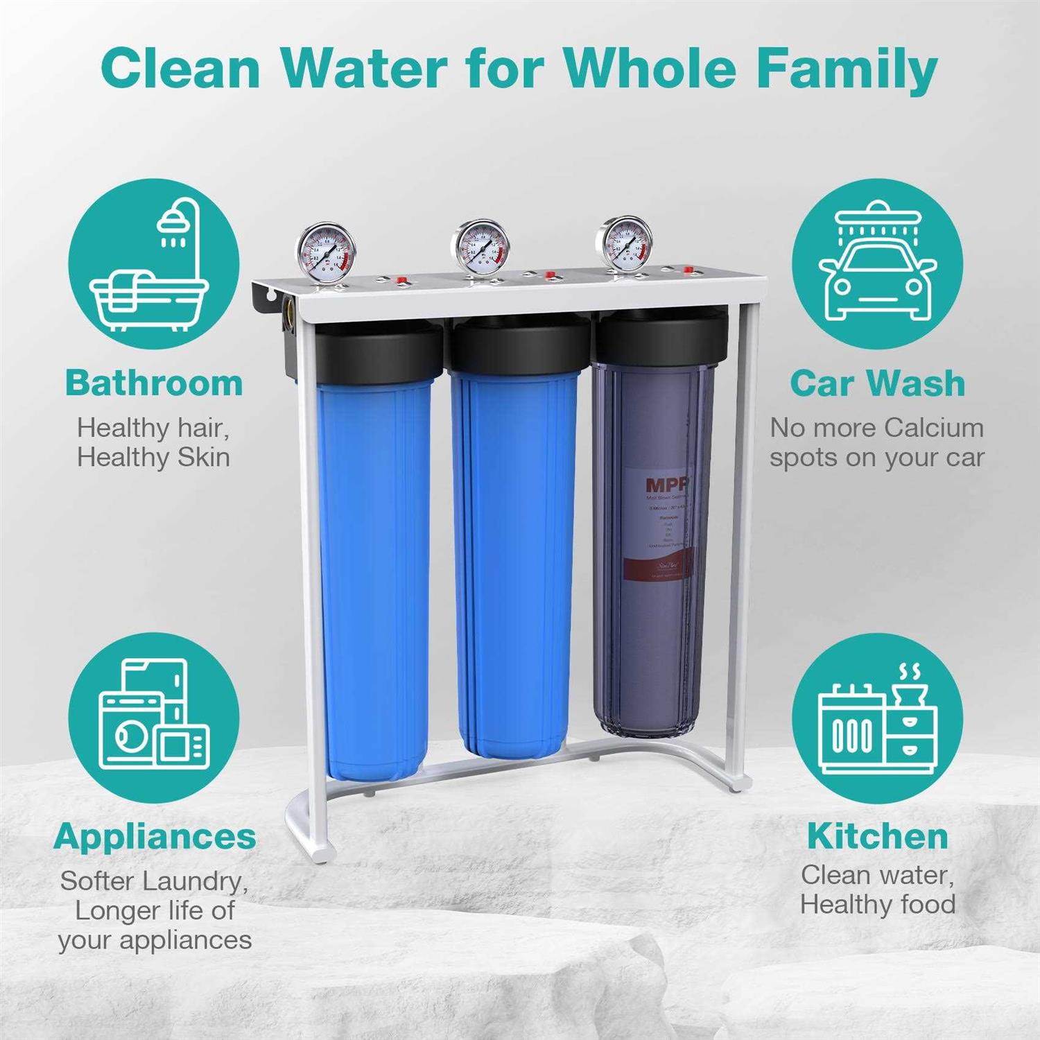 Simpure Whole House Water Filter System with 3-Stage Sediment Filtration Cartridge for Purification City & Well Water - Image 5