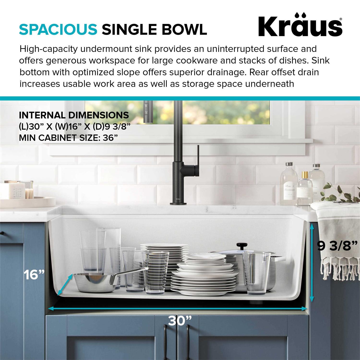 Kraus KGUW1-33WH Bellucci Workstation Undermount Granite Composite Single Bowl Kitchen Sink with Accessories - Image 3