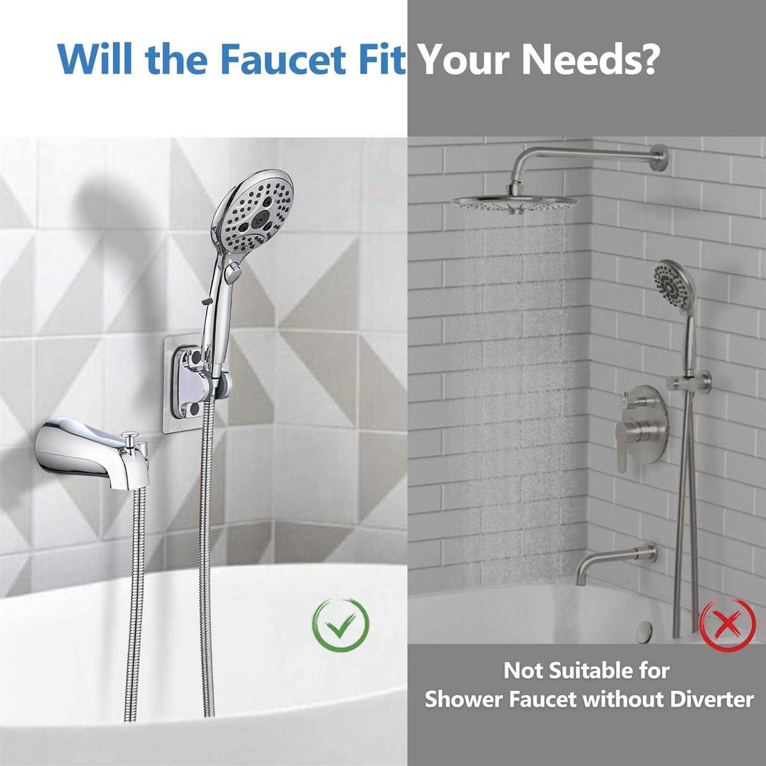 PROOX All Metal Tub Spout with Diverter 6 Settings Hand held Shower with On/Off Pause Switch - Image 4