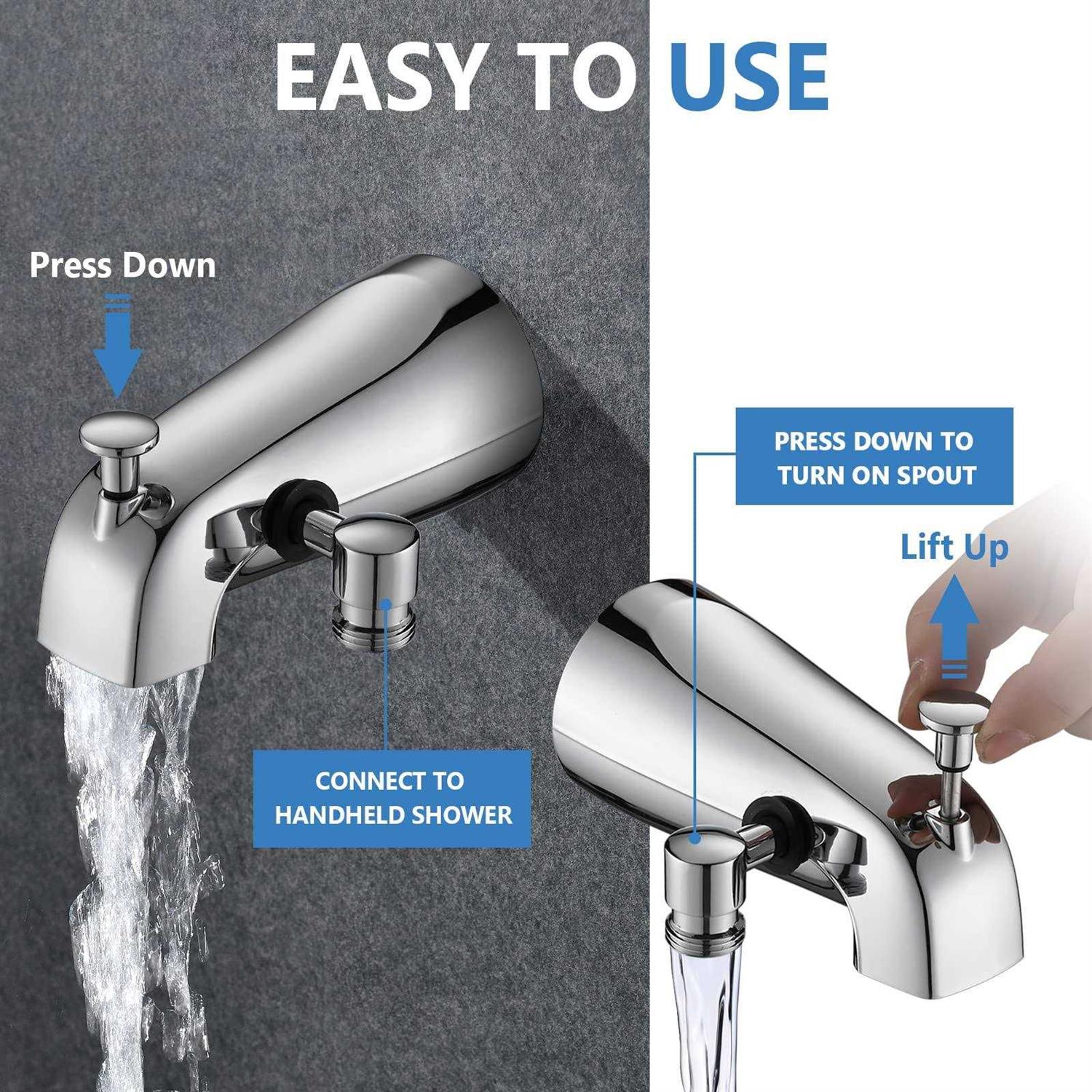 PROOX All Metal Tub Spout with Diverter 6 Settings Hand held Shower with On/Off Pause Switch - Image 5