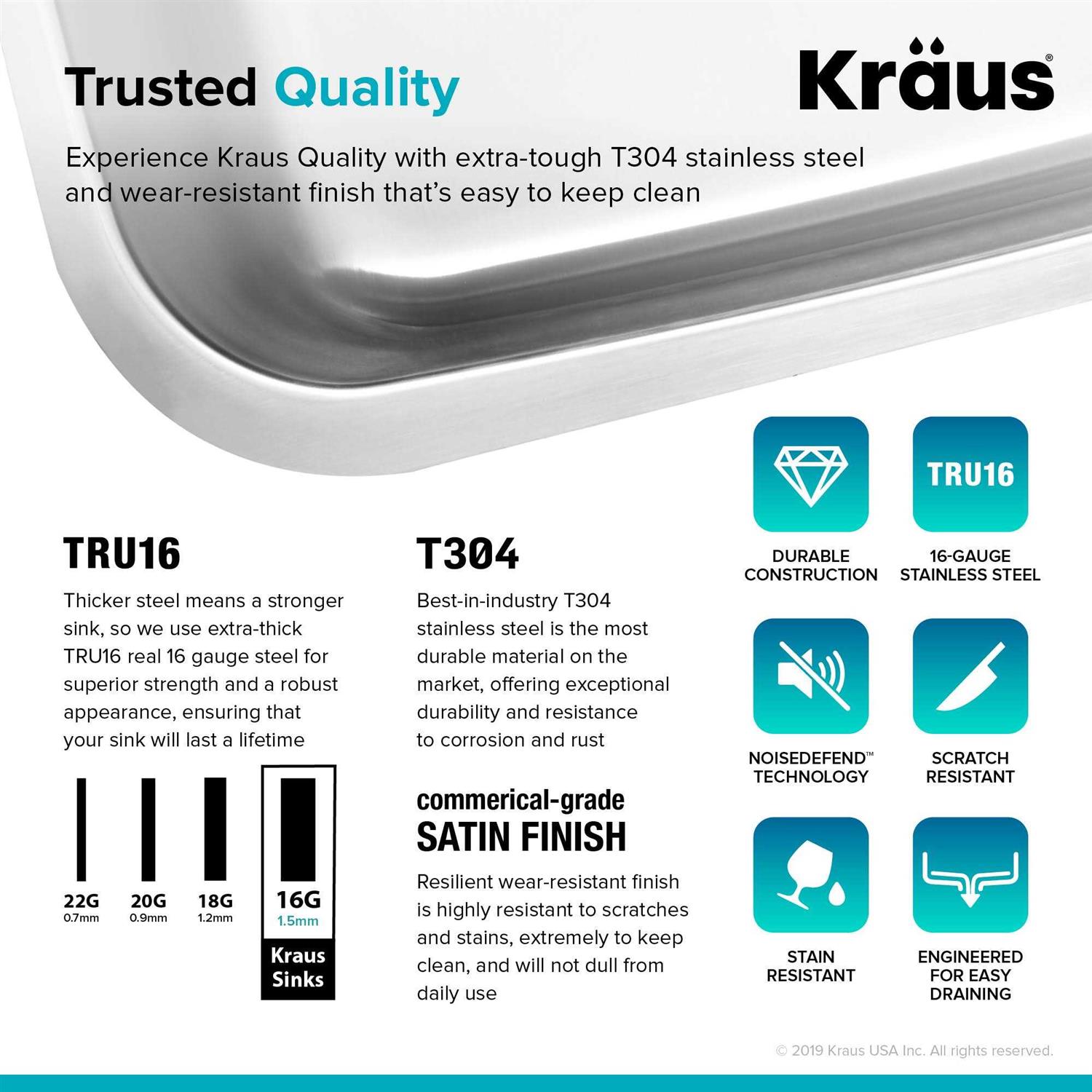 Kraus Premier 32-inch 16 Gauge Undermount 50/50 Double Bowl Stainless Steel Kitchen Sink KBU32 - Image 4