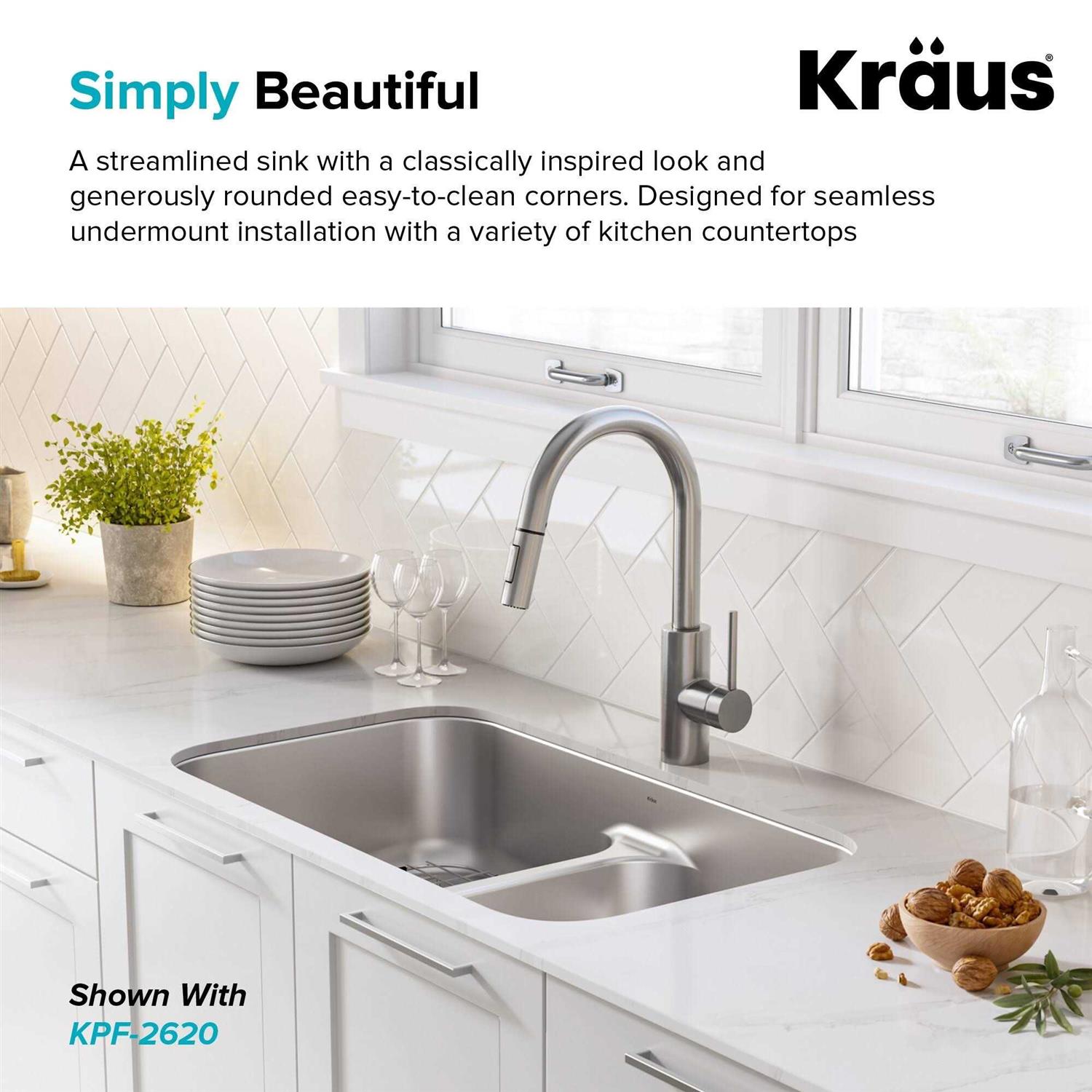 Kraus Premier 32-inch 16 Gauge Undermount 50/50 Double Bowl Stainless Steel Kitchen Sink KBU32 - Image 5