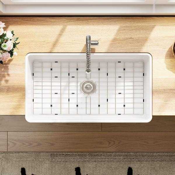 Hanikes Farmhouse Apron-Front Fireclay 30 in. Single Bowl Workstation Kitchen Sink with Bottom Grid and Strainer - Image 5