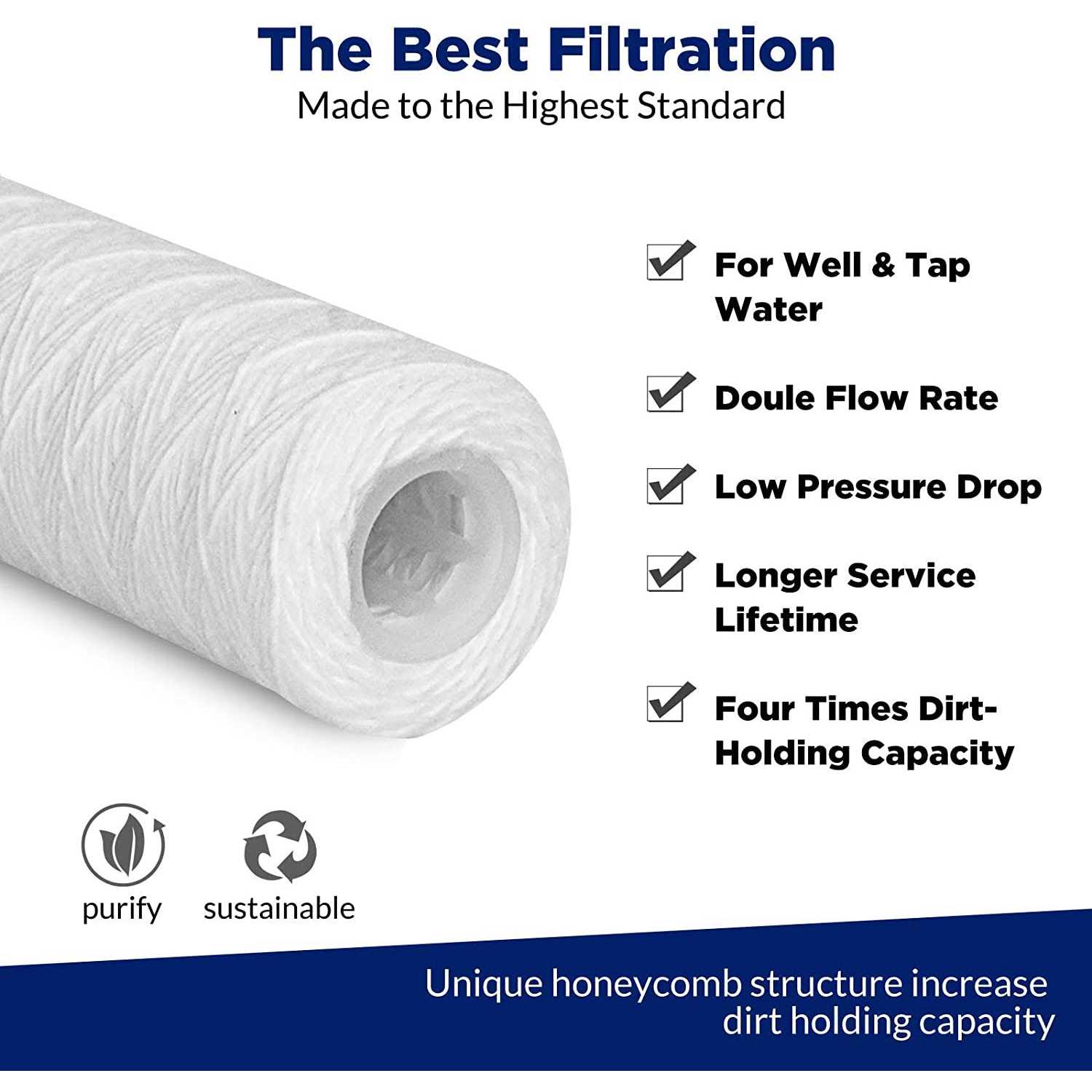 Membrane Solutions String Wound Whole House Water Filter Replacement Cartridge Universal Filter Reduces Sediment, Dirt, Rust and Particles - Image 4