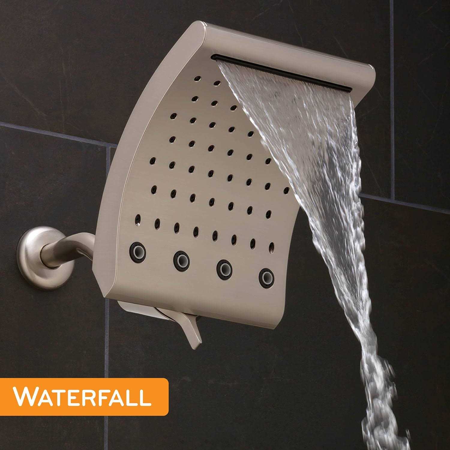 Oxygenics Curve Brushed Nickel Rectangle Rain Shower Head Fixed Shower Head 1.8-GPM 43588 - Image 4