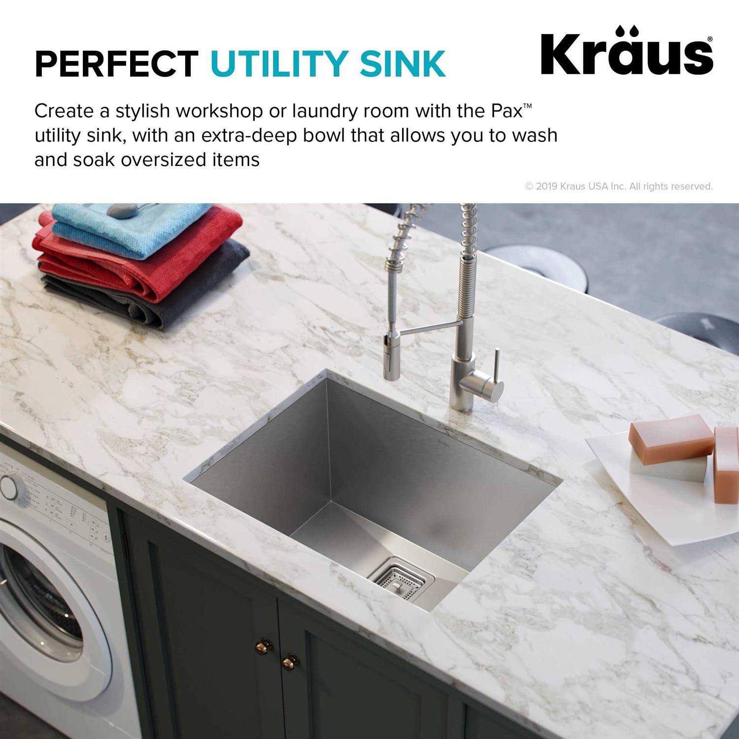Kraus Pax Rectangular Undermount Stainless Steel Laundry Utility Sink KHU24L - Image 3
