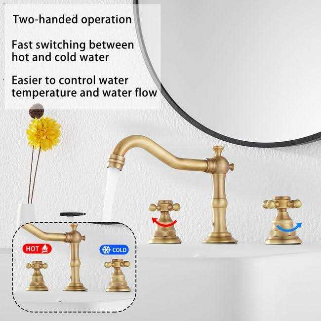 GGStudy 8 inch 2 Handles 3 Holes Widespread Bathroom Sink Faucet Antique Brass Bathroom Vanity Faucet Basin Mixer Tap Faucet Matching Metal Pop Up - Image 5