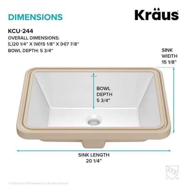 KRAUS Elavo Rectangular Porcelain Ceramic Undermount Bathroom Sink - Image 3
