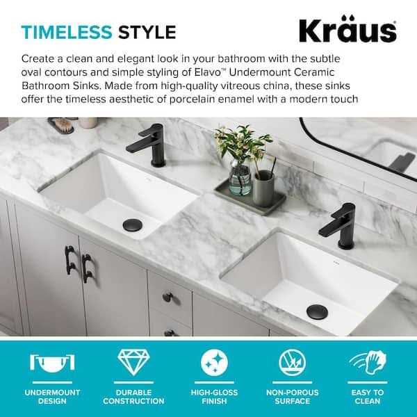 KRAUS Elavo Rectangular Porcelain Ceramic Undermount Bathroom Sink - Image 4