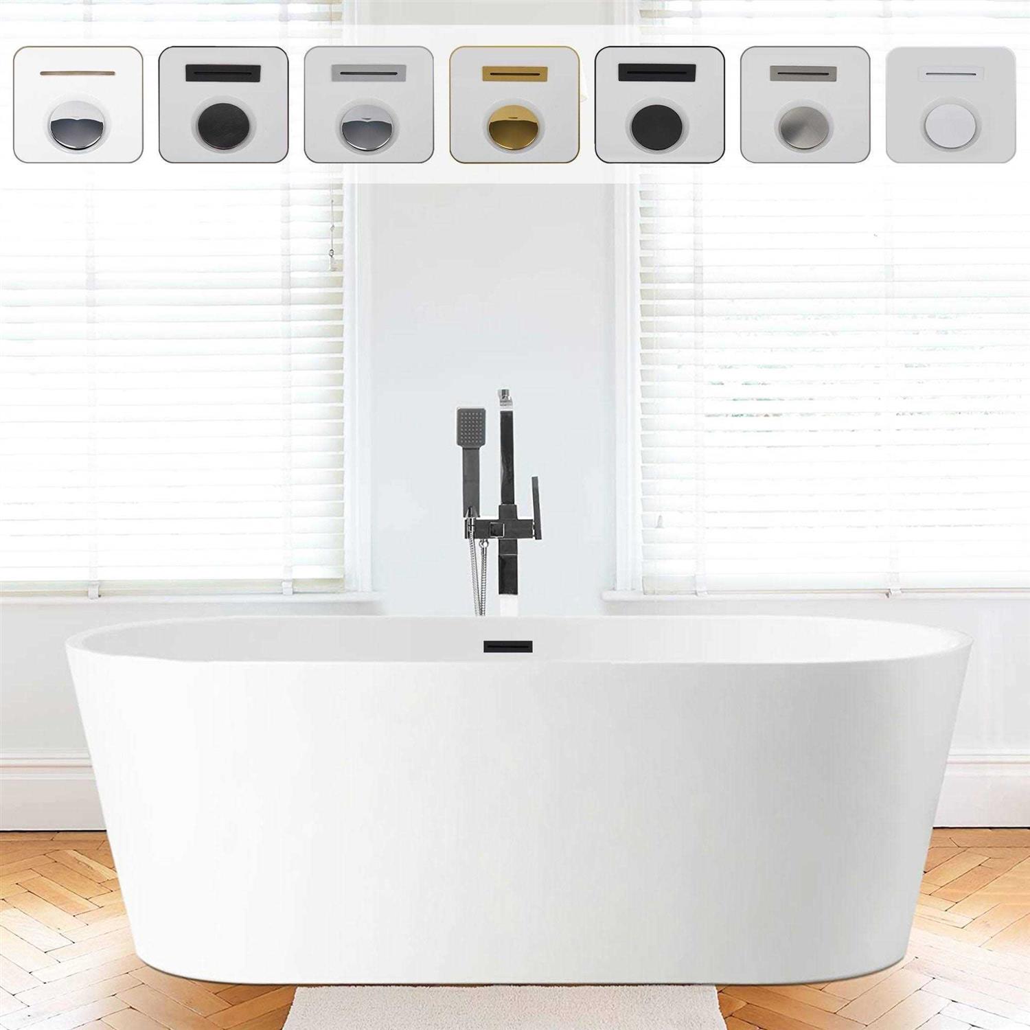 Vanity Art 54 Freestanding White Acrylic Bathtub - Image 3