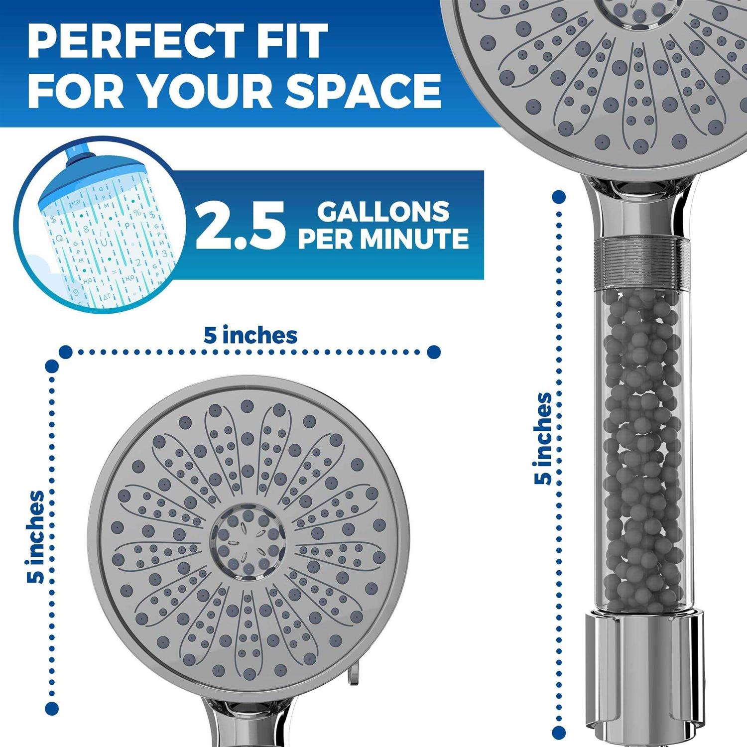 Filtered Shower Head for Hard Water Handheld Shower Head with 59” Hose - Image 5