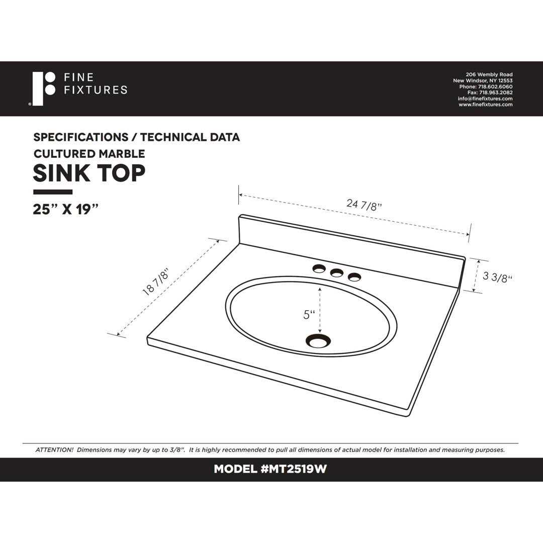 Fine Fixtures MT2519W Cultured Marble Vanity Top With Integrated Sink - Image 3
