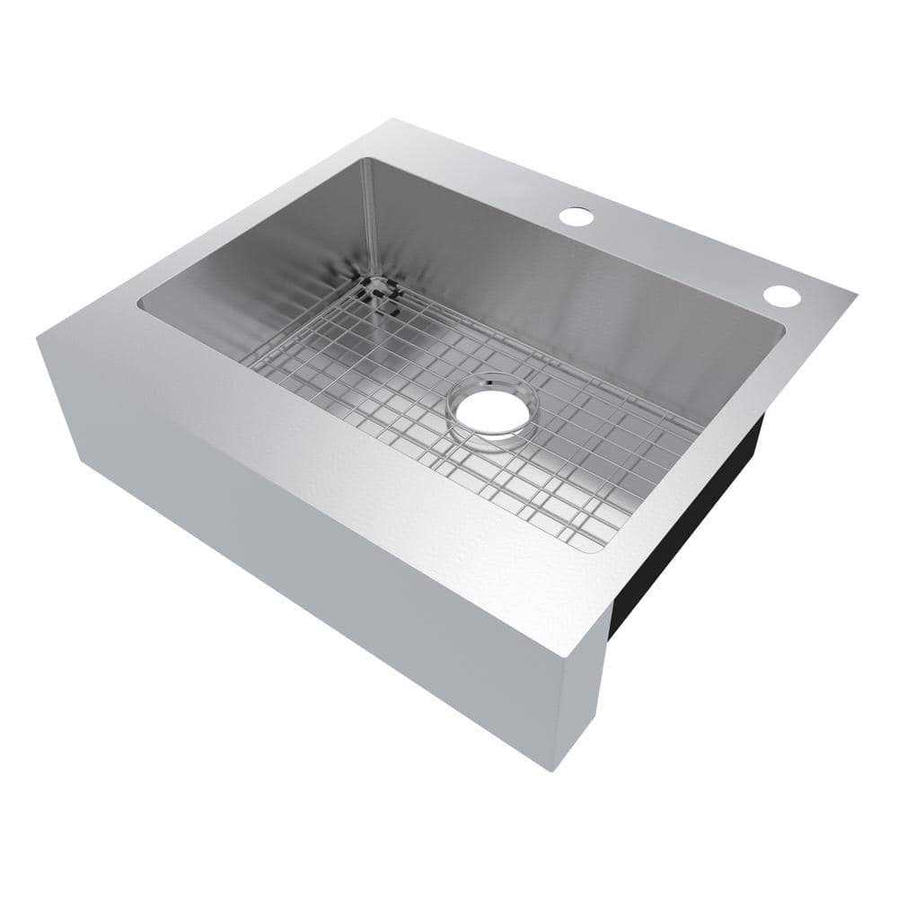 Glacier Bay Retrofit Drop-In Stainless Steel 2-Hole Single Bowl Flat Farmhouse Apron Front Kitchen Sink