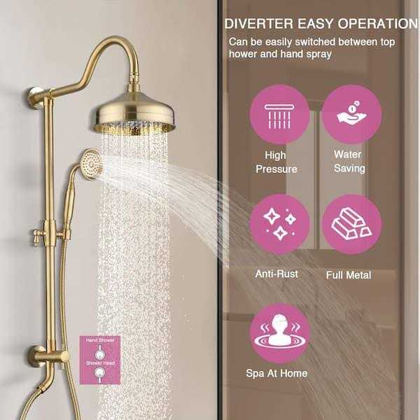 PROOX 2-Spray Round Antique Wall Bar Shower Kit with Hand Shower - Image 3