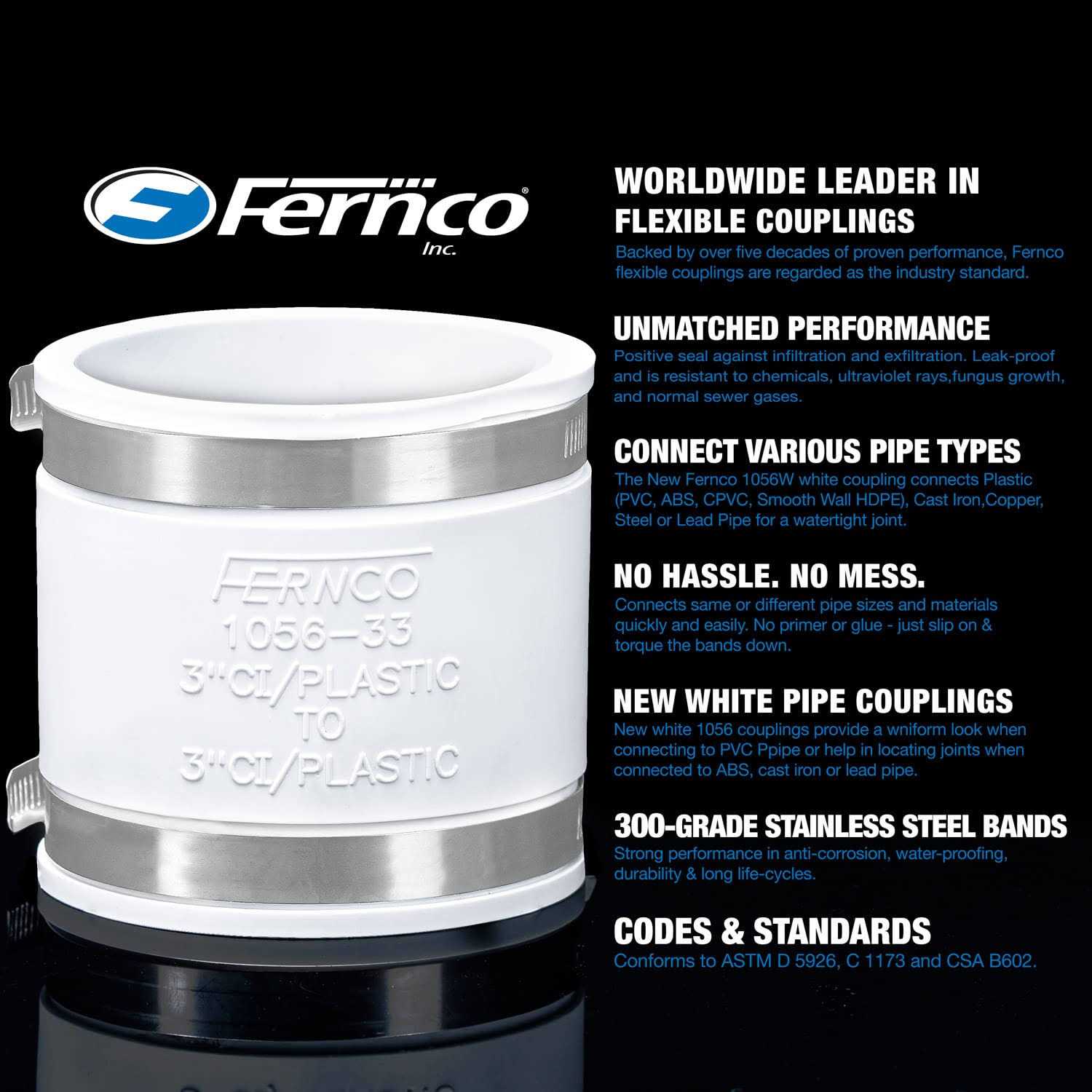Fernco 1056-33 3 in. Flexible PVC Pipe Coupling for Cast Iron and Plastic Plumbing Connections - Image 5