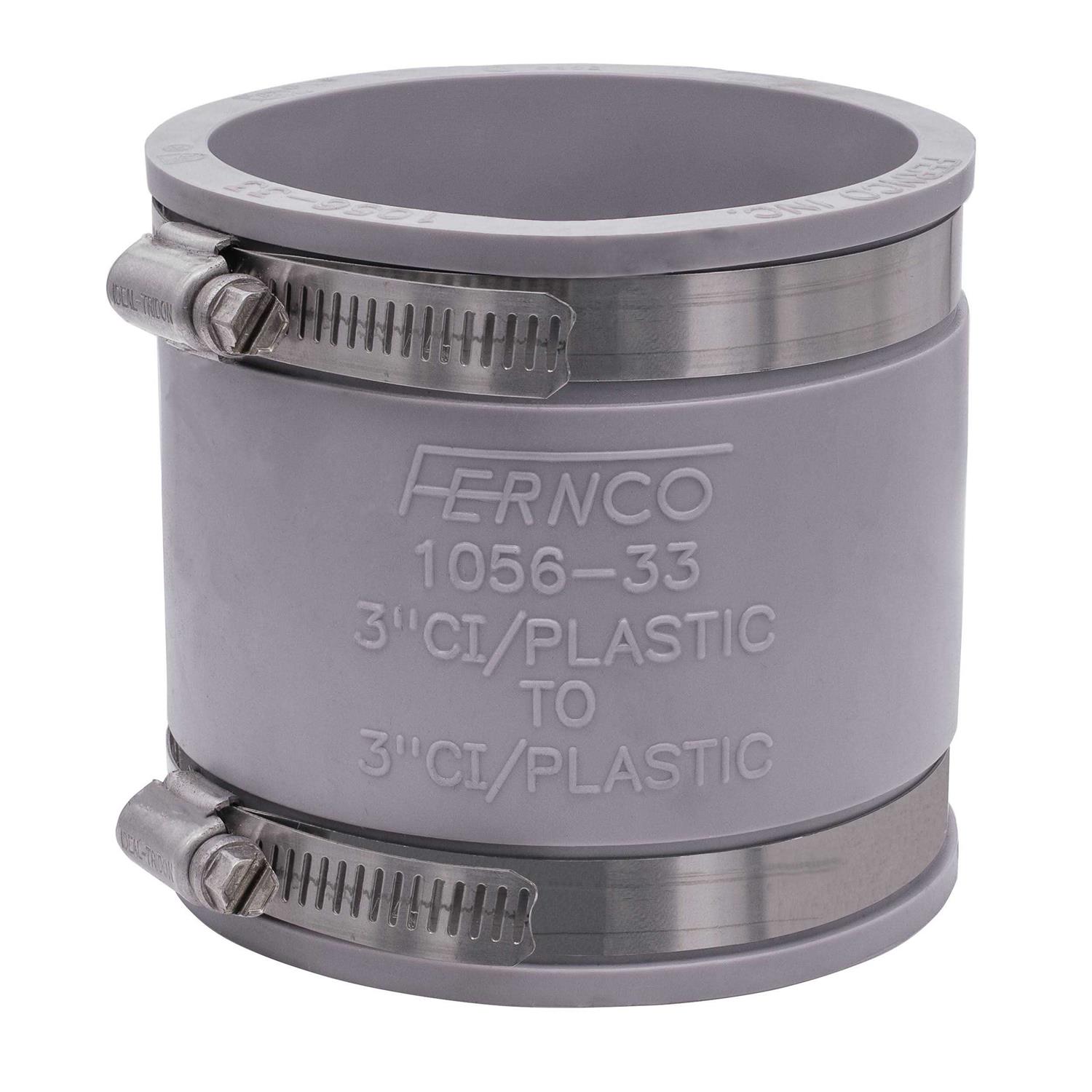 Fernco 1056-33 3 in. Flexible PVC Pipe Coupling for Cast Iron and Plastic Plumbing Connections