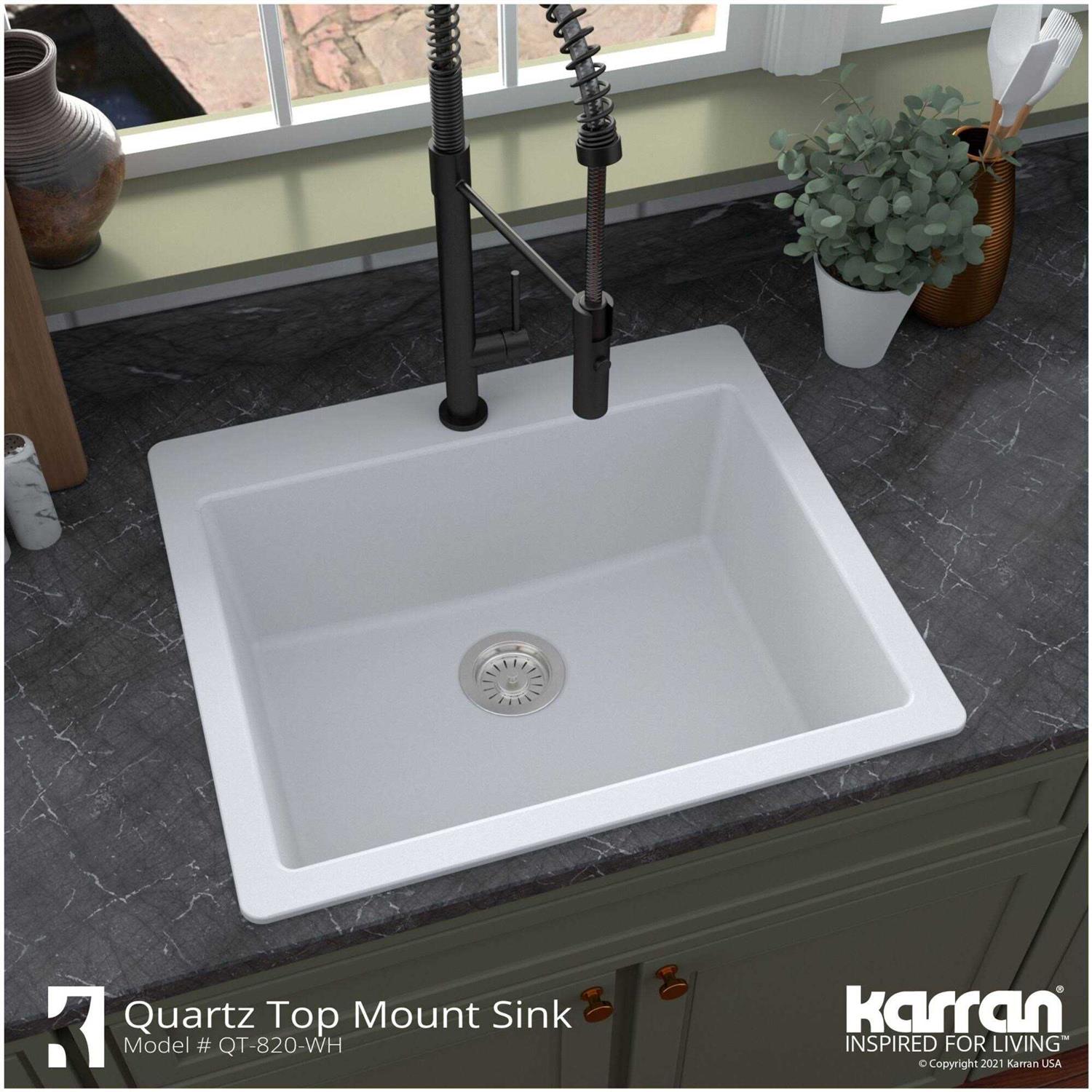 Karran QT 820 Quartz 25 In. Single Bowl Drop-In Kitchen Sink QT-820 - Image 5