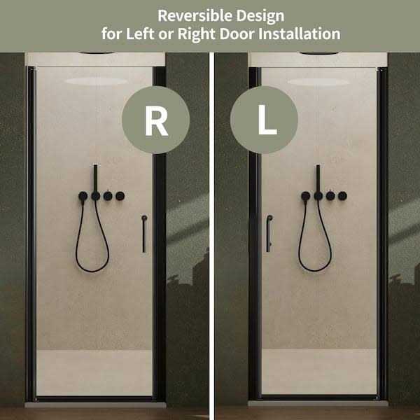 ES-DIY 72 in. H Pivot Semi Frameless Swing Corner Shower Panel with Shower Door in Matte Black with Clear Glass - Image 4