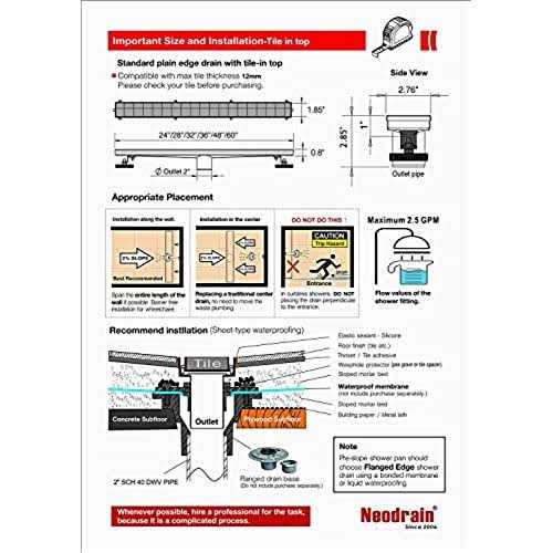 Neodrain Linear Shower Drain with Tile Insert Grate,Professional Brushed 304 Stainless Steel Rectangle Shower Floor Drai - Image 5