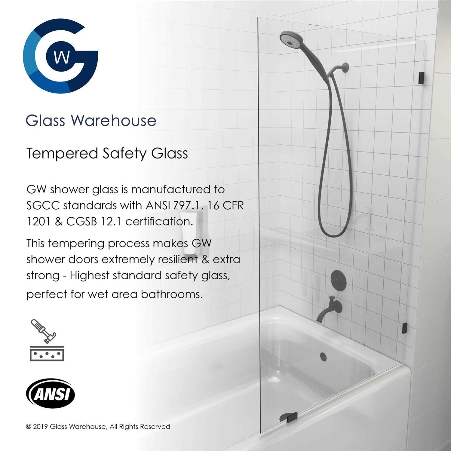Glass Warehouse 58.25 in. x Frameless Shower Bath Fixed Panel GW-BF - Image 5