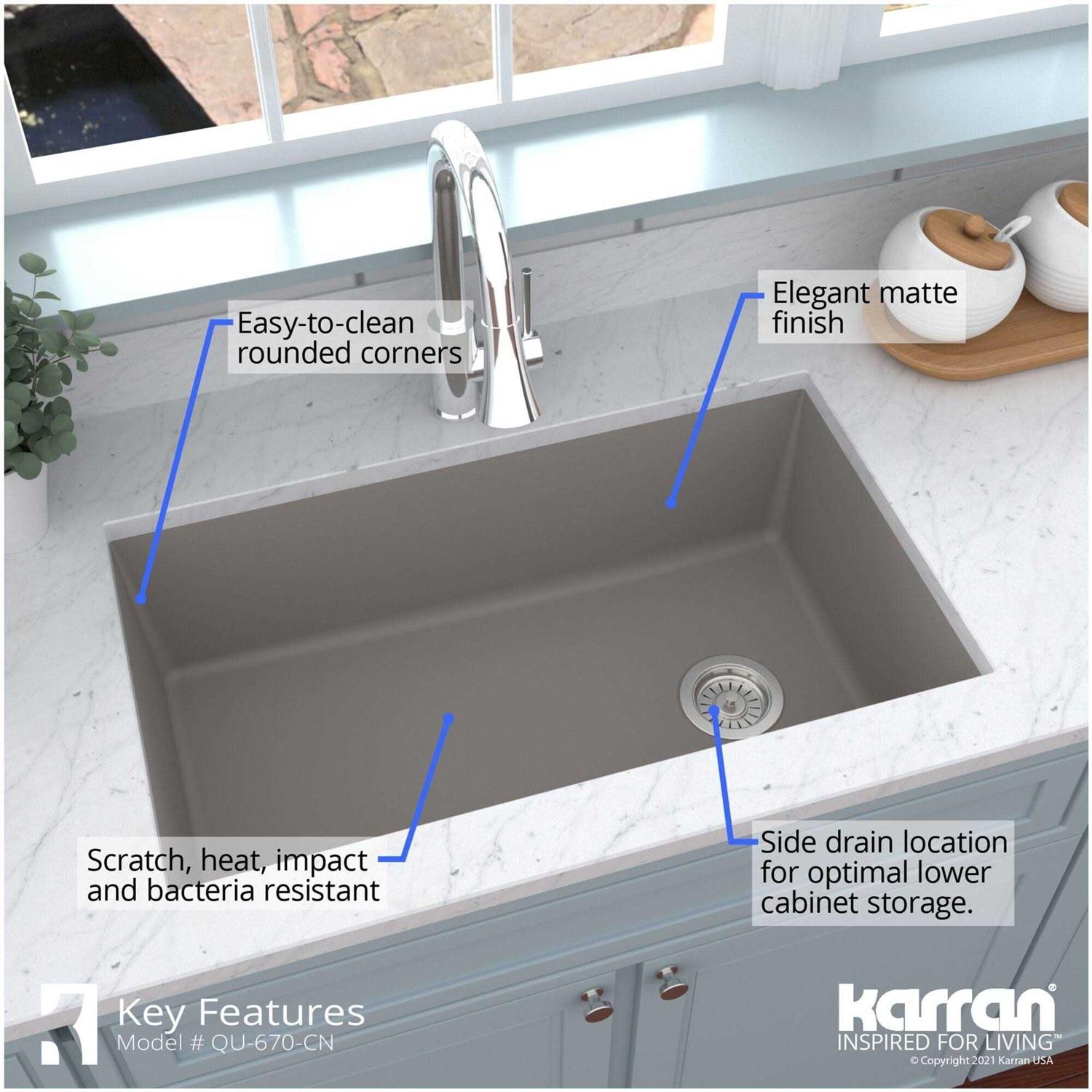 Karran QU-670 Quartz/Granite 32 in. Single Bowl Undermount Kitchen Sink - Image 5