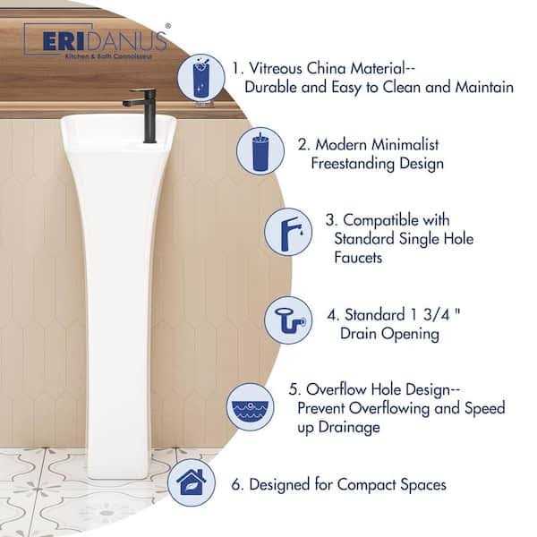 Eridanus Naples Vitreous China 34 in. Rectangular Pedestal Sink with Faucet Hole and Overflow - Image 3