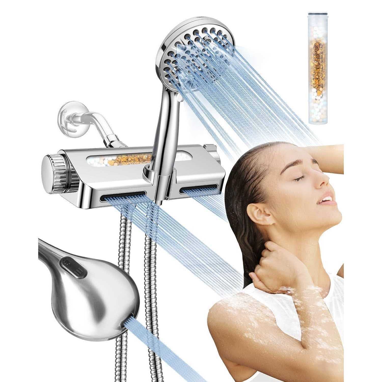MakeFit Filtered Shower Head with Handheld Combo Dual 2-in-1 Spa System with Massage Shower Head and 10 Modes Hand Held