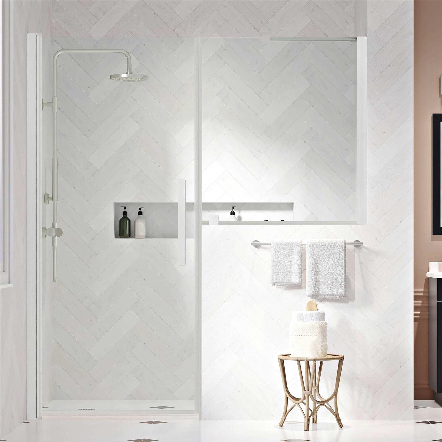 Ove Decors Pasadena 65-13/16 in. W x in. H Alcove Frameless Pivot Shower Door in Chrome with Buttress Panel PA05B0100 - Image 4